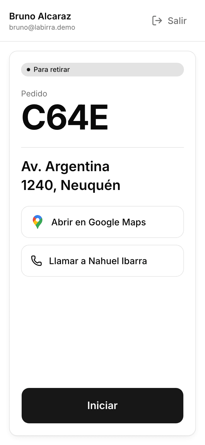 La cola de entregas del repartidor abierta en el celular